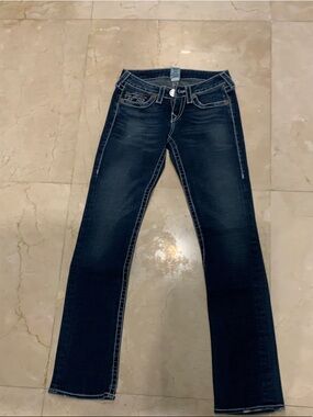 True Religion Women's Dark Indigo Straight Leg Jeans